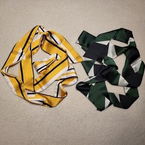 Set Of 2 Skinny Scarves With Colorful Geometric Designs